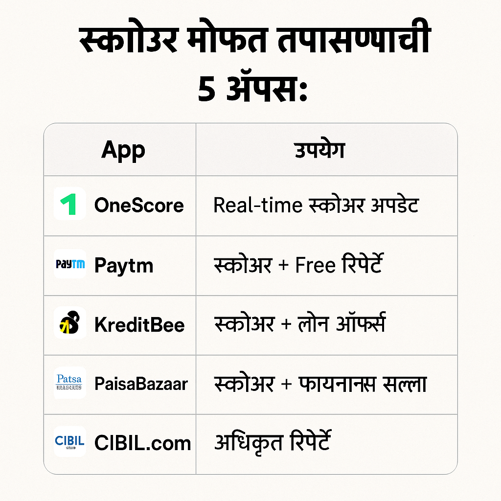 CIBIL स्कोअर तपासण्यासाठी 5 मोफत अ‍ॅप्स CIBIL स्कोअर सुधारण्याचे उपाय