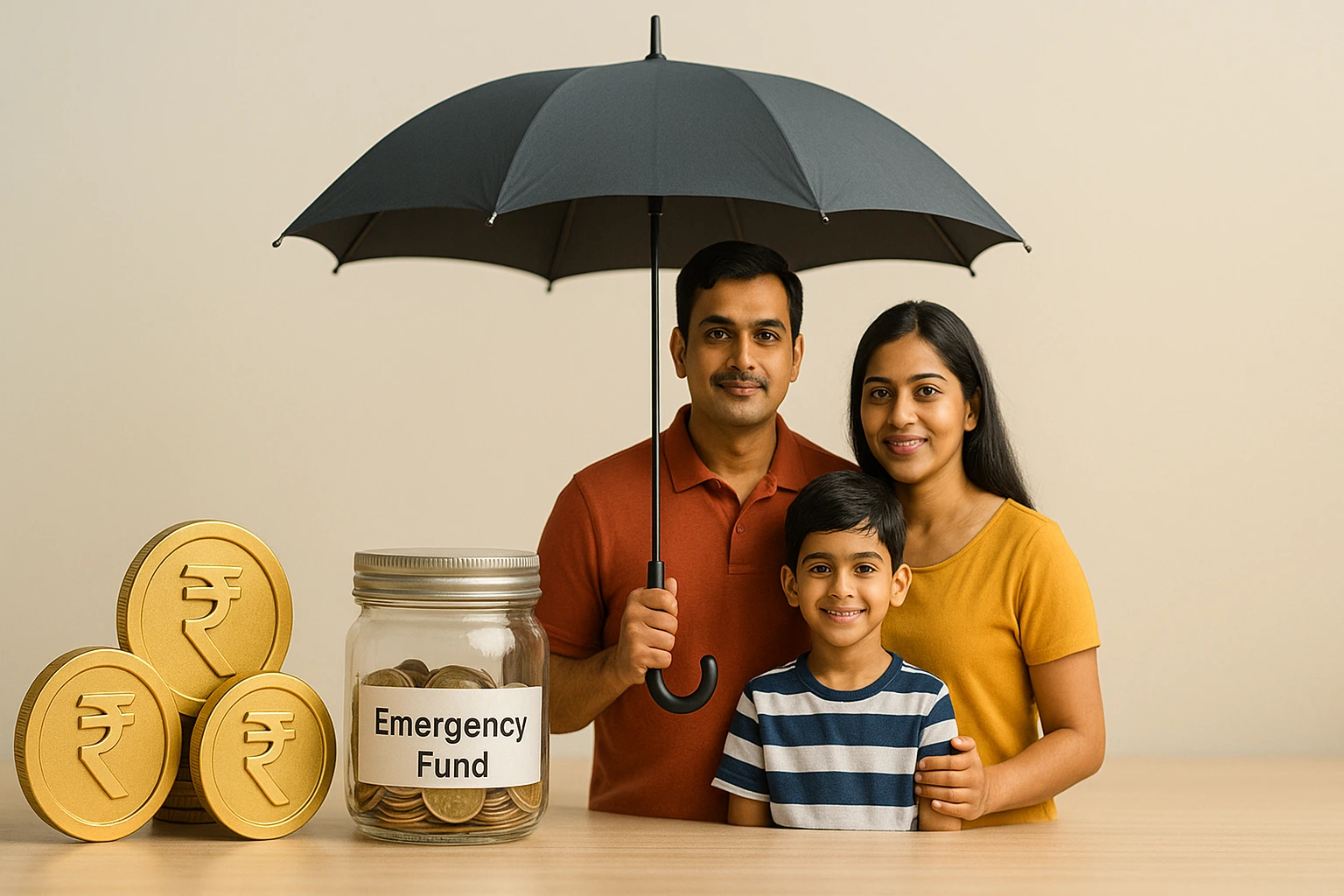 Indian professional protecting savings with a shield