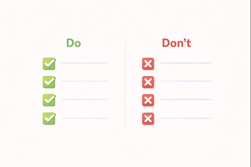 Two-column Do and Don’t checklist with green ticks and red crosses.
