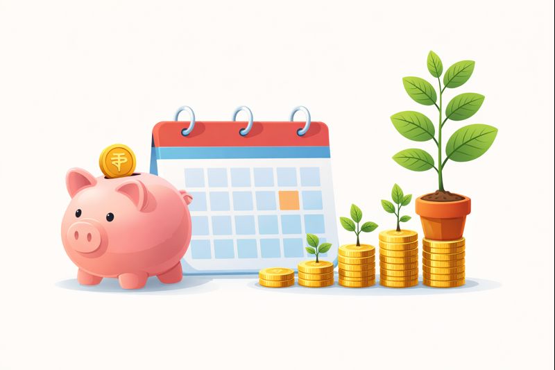 Piggy bank beside a calendar with coins growing into a money plant, showing how small savings grow over time.SIP म्हणजे काय?
