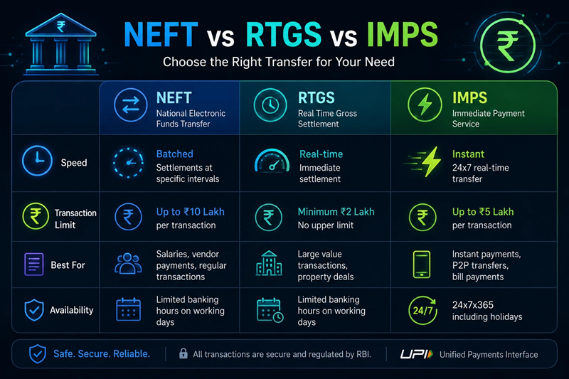 NEFT vs RTGS vs IMPS तुलना चार्ट मराठी