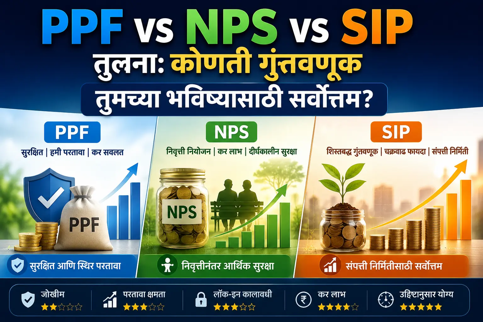 PPF vs NPS vs SIP तुलना