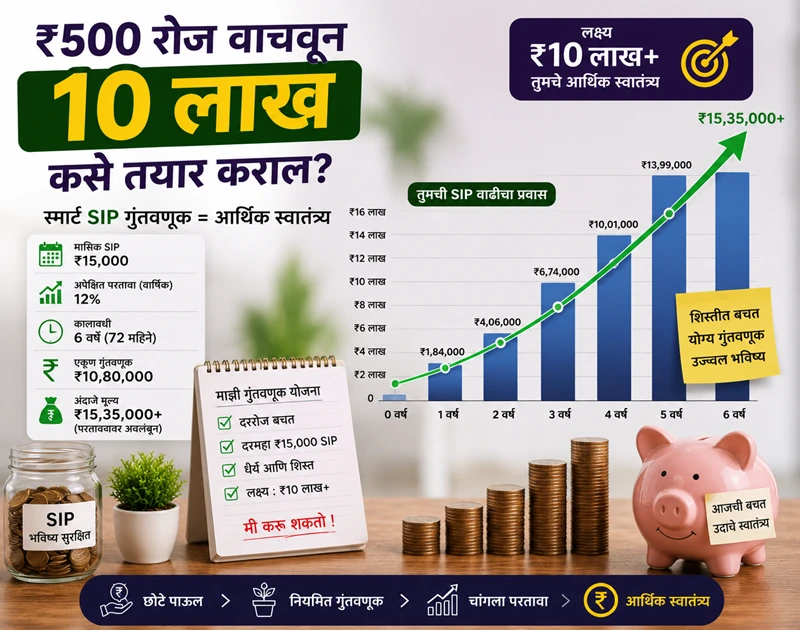₹500 रोज वाचवून 10 लाख SIP growth chart India