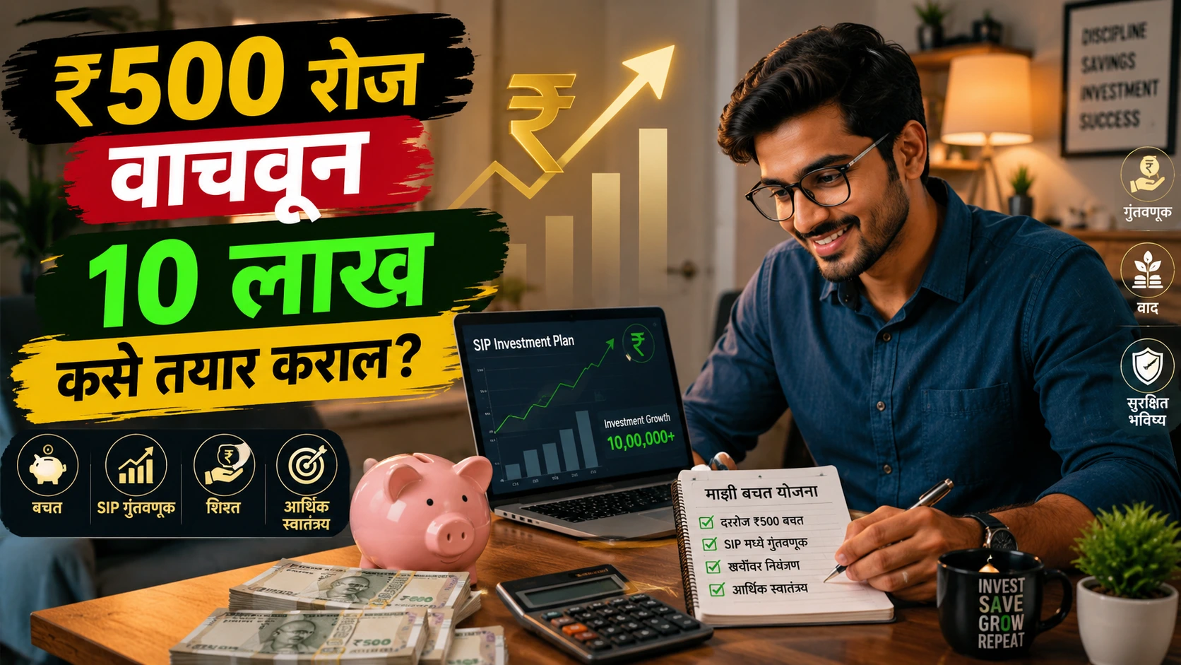 ₹500 रोज वाचवून 10 लाख कसे तयार कराल SIP investment concept