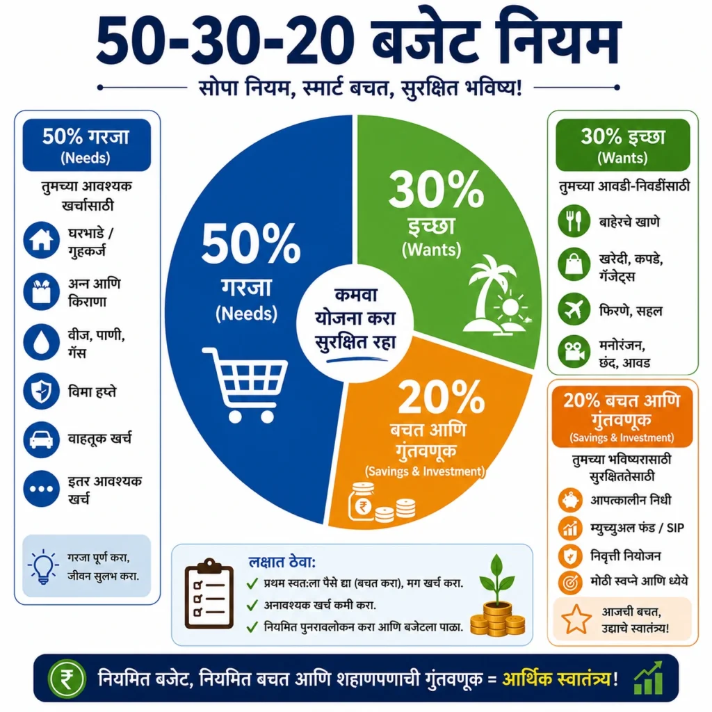 पगाराचे बजेट कसे करावे यासाठी 50-30-20 बजेट चार्ट