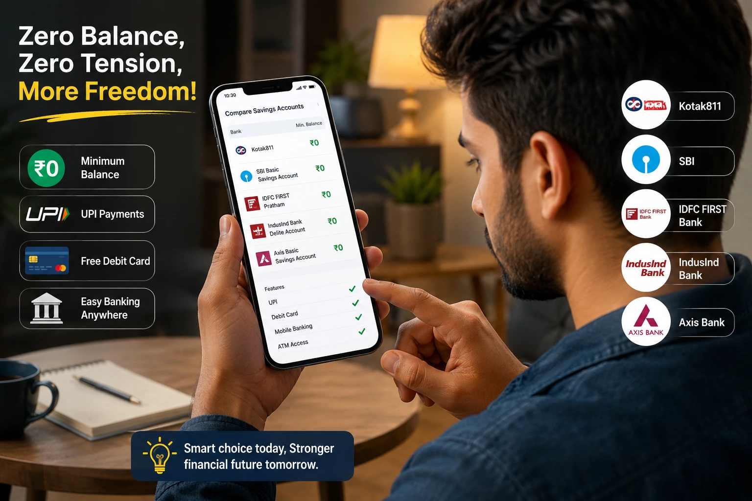 zero balance savings account India 2026 comparison