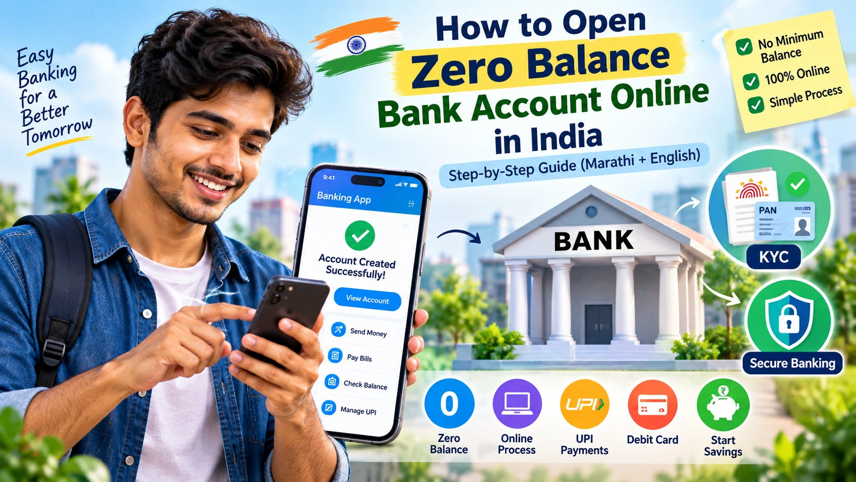 Zero Balance Bank Account Online in India step by step KYC guide