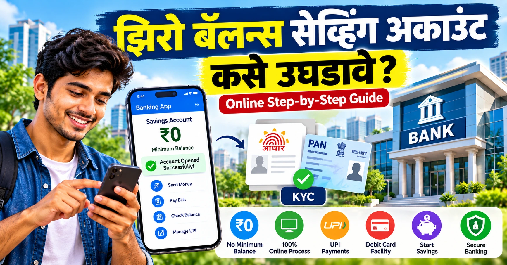 झिरो बॅलन्स सेव्हिंग अकाउंट कसे उघडावे – smartphone वर online bank account opening